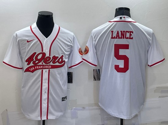 Men's San Francisco 49ers #5 Trey Lance White Cool Base Stitched Baseball Jersey